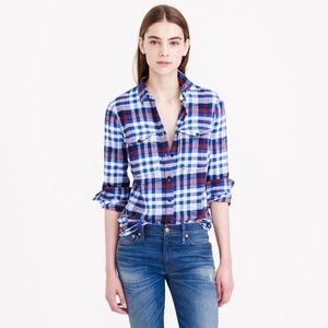 JCrew Boyfriend Flannel Deep Sea Plaid 8